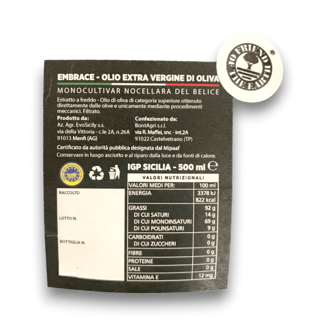 OLIO EVO MONOCULTIVAR NOCELLARA DEL BELICE - 500 ml - Etichetta