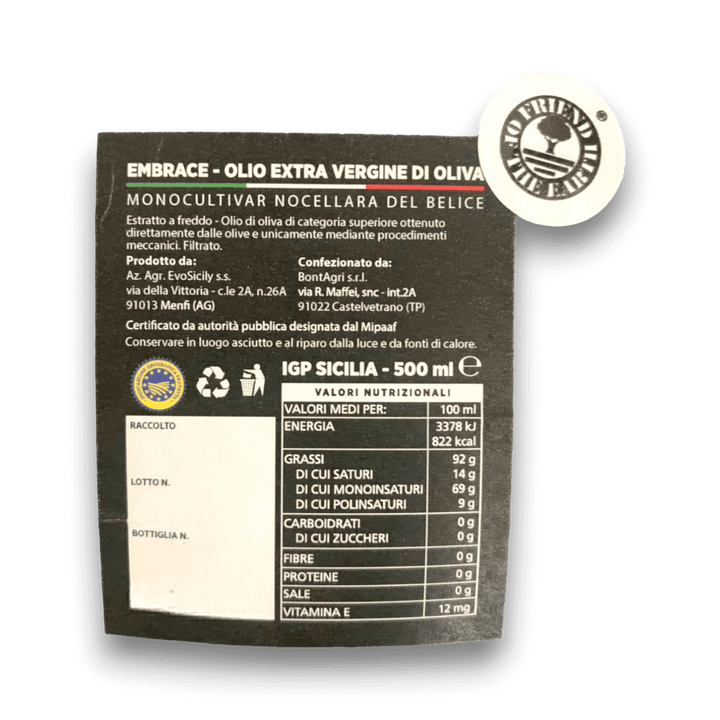 OLIO EVO MONOCULTIVAR NOCELLARA DEL BELICE - 500 ml - Etichetta