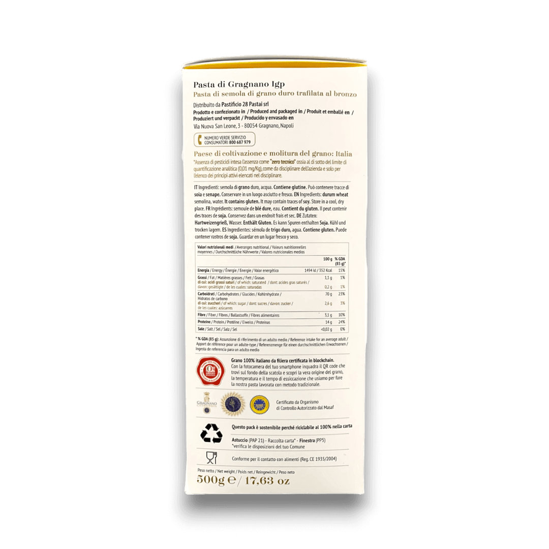 PENNE RIGATE DI GRAGNANO IGP - 500 g - Etichetta 1