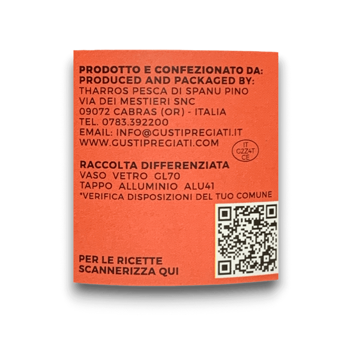 VENTRESCA DI TONNO ROSSO DI CORSA ALL'OLIO DI OLIVA - 220 g - Etichetta 1