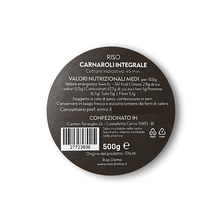 RISO CARNAROLI INTEGRALE - 500 g - Etichetta