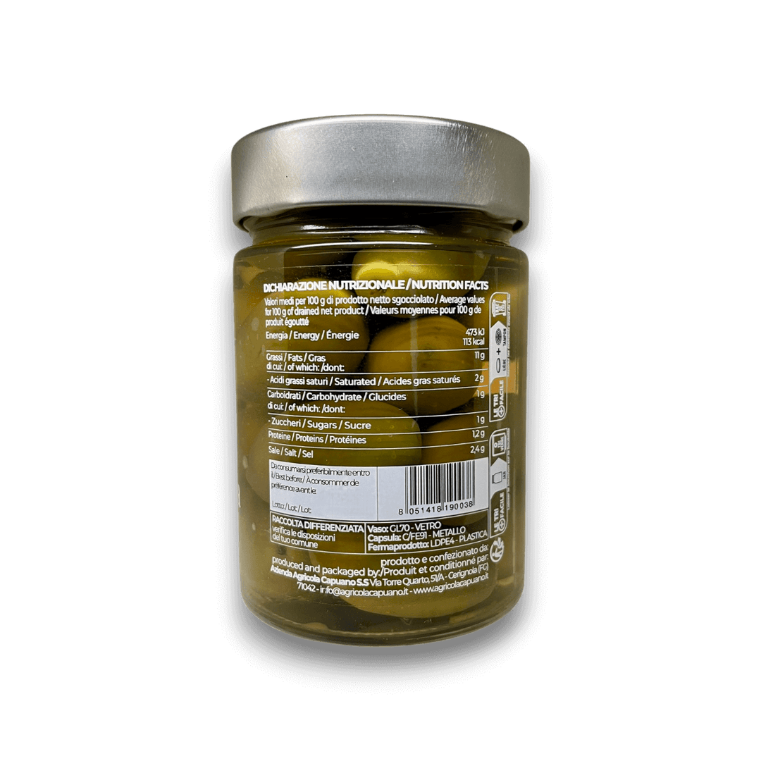 OLIVE BELLA DI CERIGNOLA GIGANTI - 314 ml - Etichetta 2
