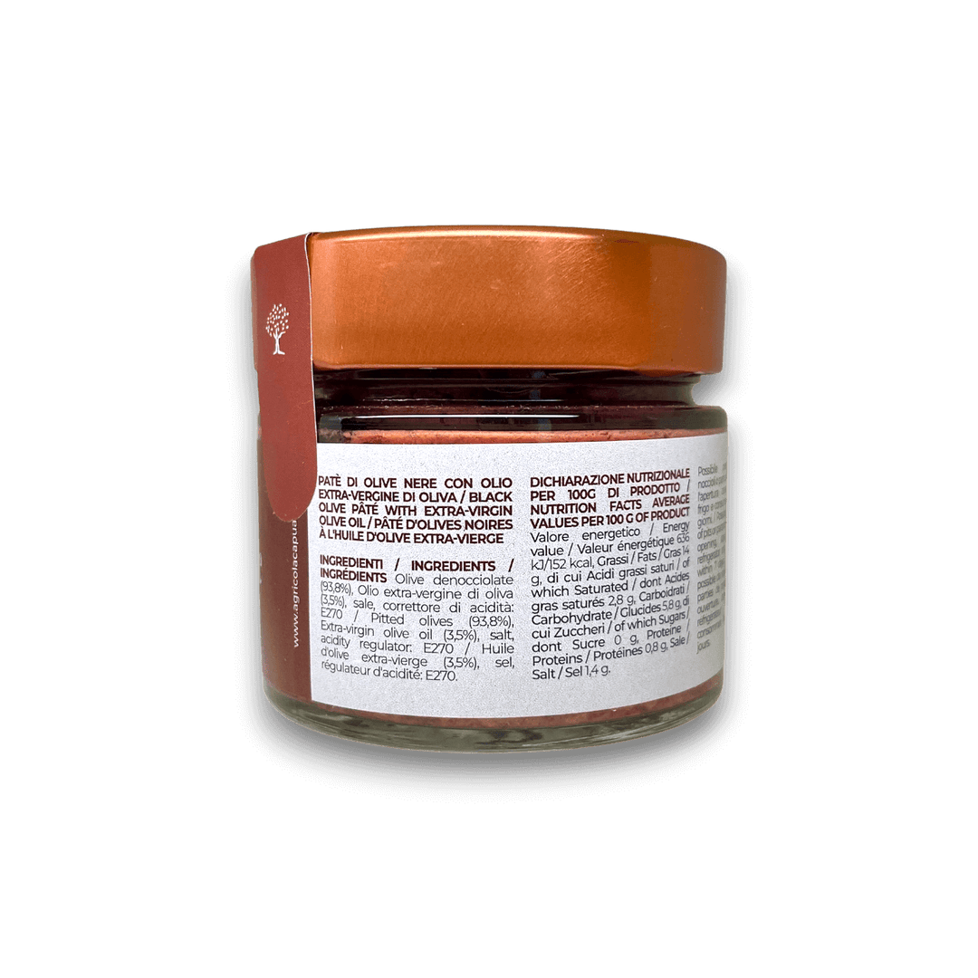 PATÈ DI OLIVE NERE E OLIO EVO - 156 ml - Etichetta 1