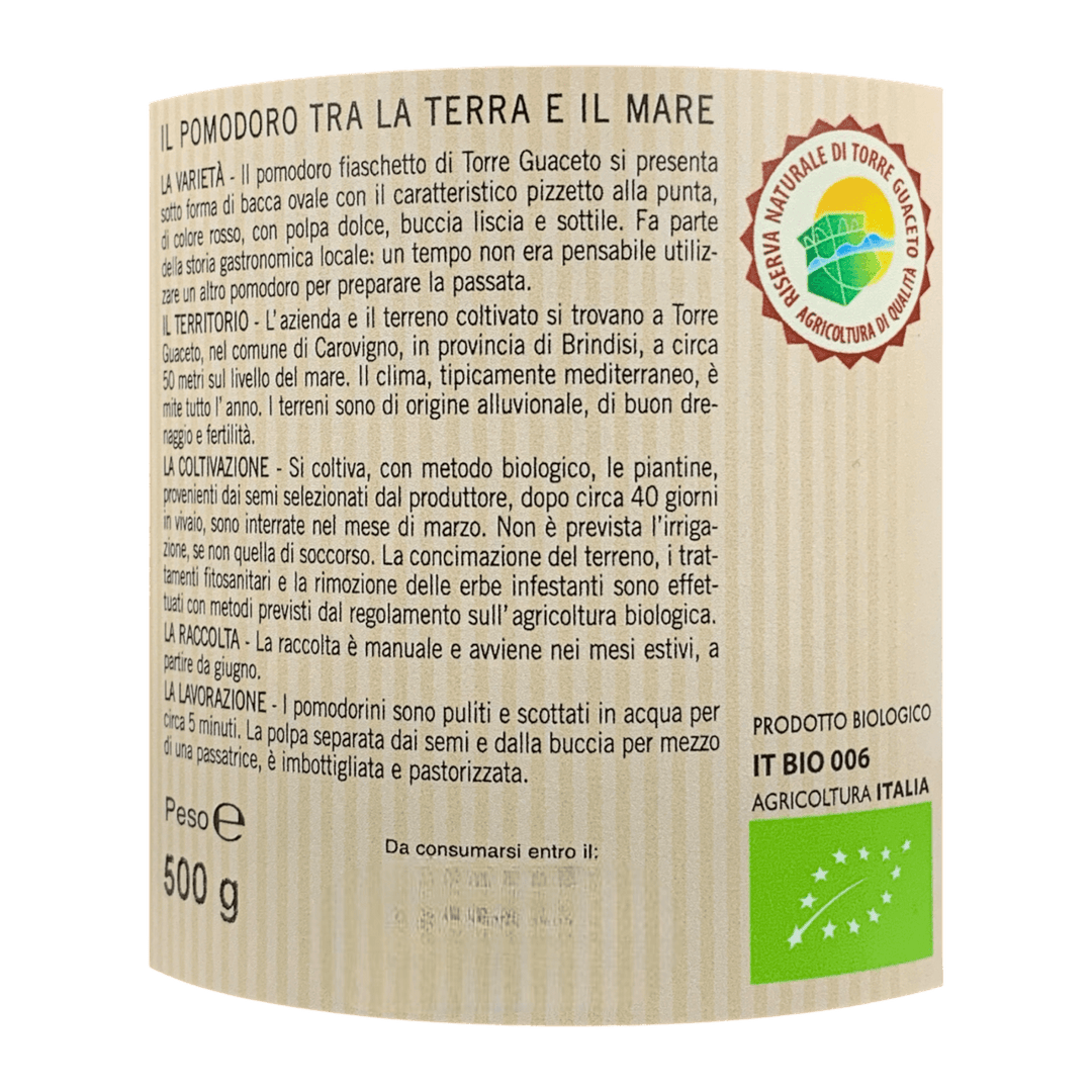 PASSATA BIOLOGICA DI POMODORO FIASCHETTO - 500 g - Etichetta 2