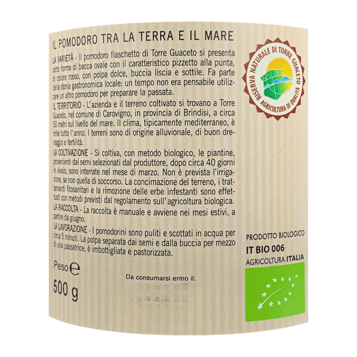 PASSATA BIOLOGICA DI POMODORO FIASCHETTO - 500 g - Etichetta 2