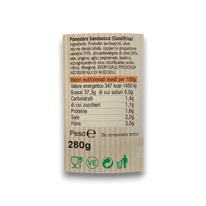 POMODORO FIASCHETTO IN OLIO EVO CON OLIVE E CAPPERI - 280 g - Etichetta 2