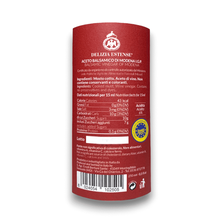 ACETO BALSAMICO DI MODENA IGP - ETICHETTA ROSSA - 250 ml - Etichetta