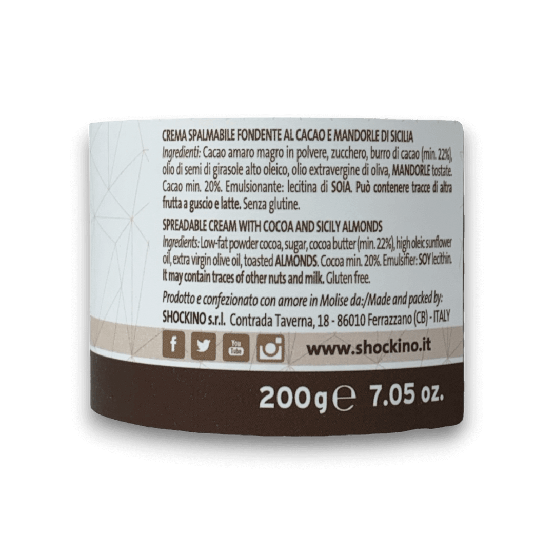 CREMA SPALMABILE - FONDENTE E MANDORLE DI SICILIA - 200 g - Etichetta