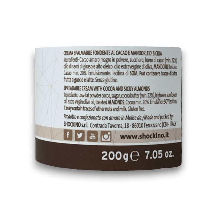 CREMA SPALMABILE - FONDENTE E MANDORLE DI SICILIA - 200 g - Etichetta