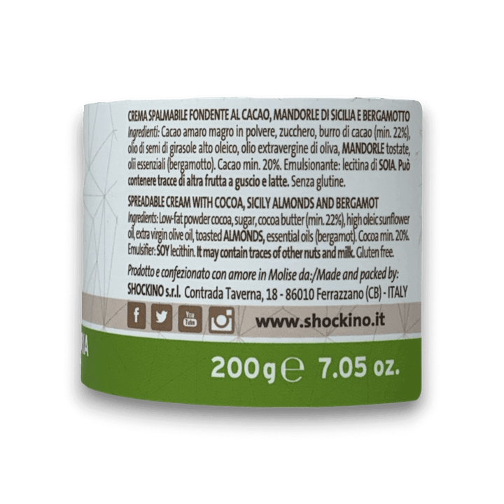 CREMA SPALMABILE - FONDENTE E BERGAMOTTO DI CALABRIA - 200 g - Etichetta 2