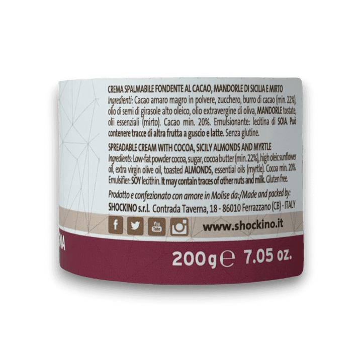 CREMA SPALMABILE FONDENTE E MIRTO DI SARDEGNA - 200 g - Etichetta