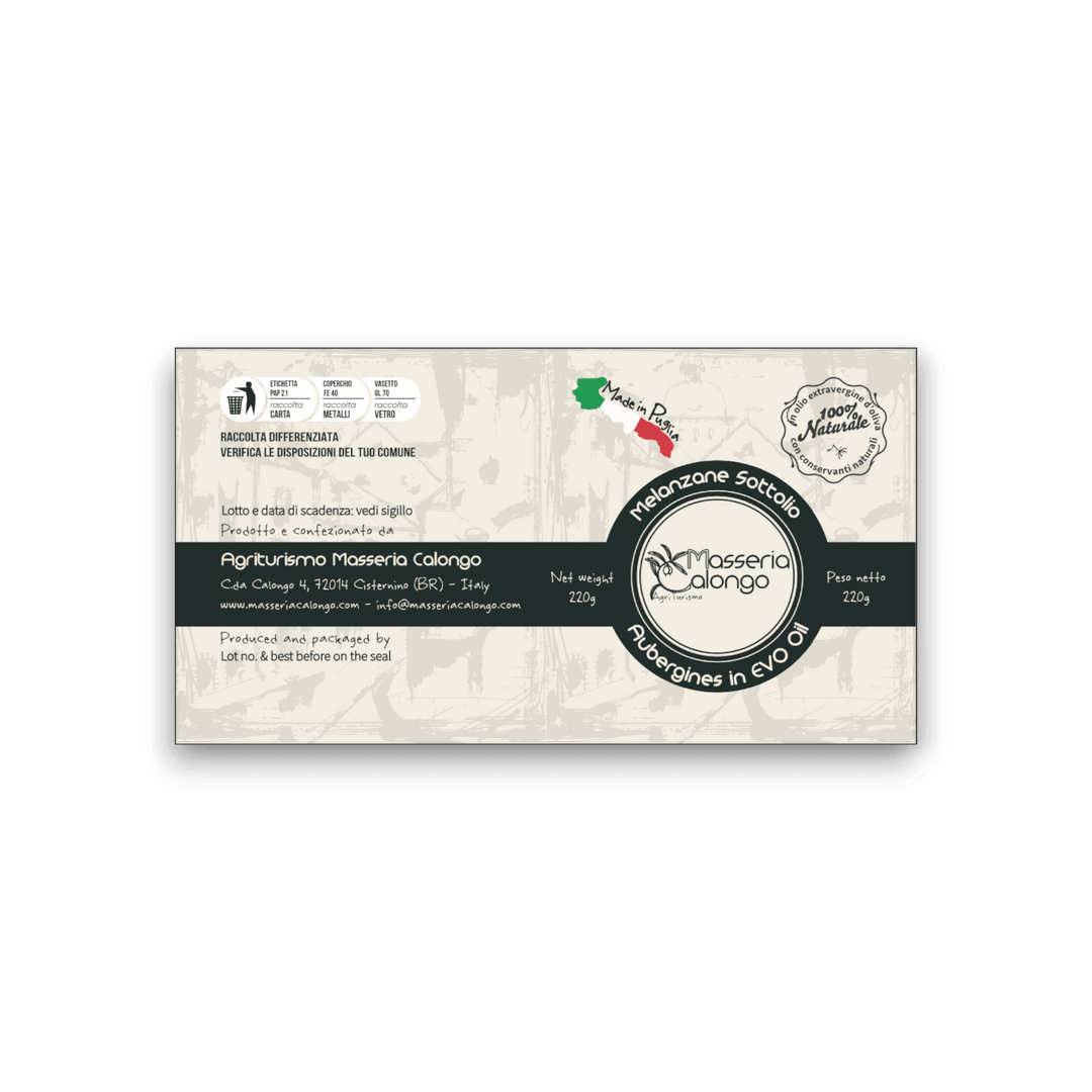 MELANZANE A FETTE - IN OLIO EXTRA VERGINE DI OLIVA - 220 g - Etichetta 2