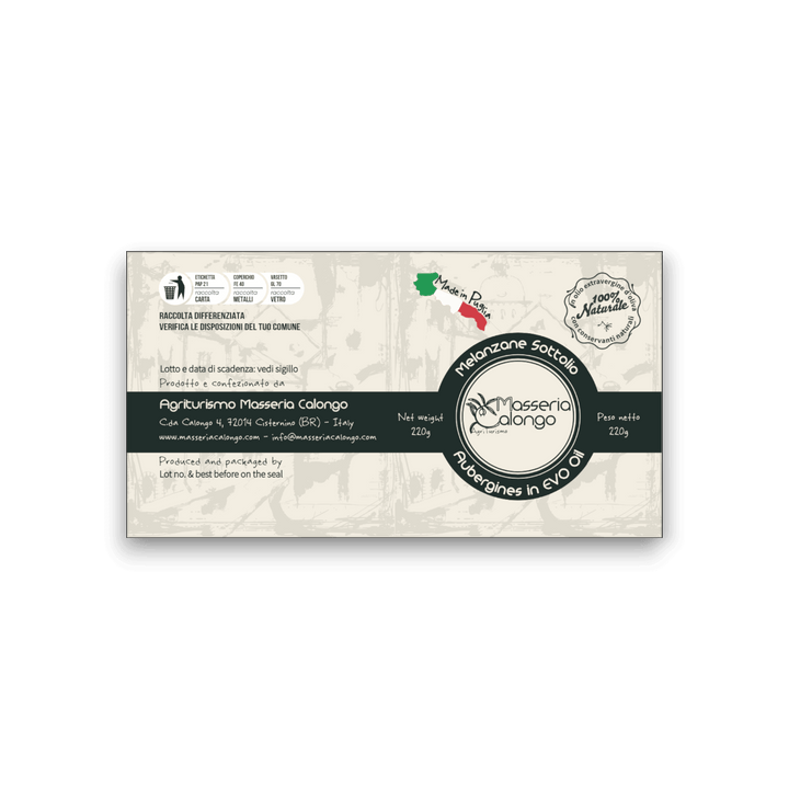 MELANZANE A FETTE - IN OLIO EXTRA VERGINE DI OLIVA - 220 g - Etichetta 2