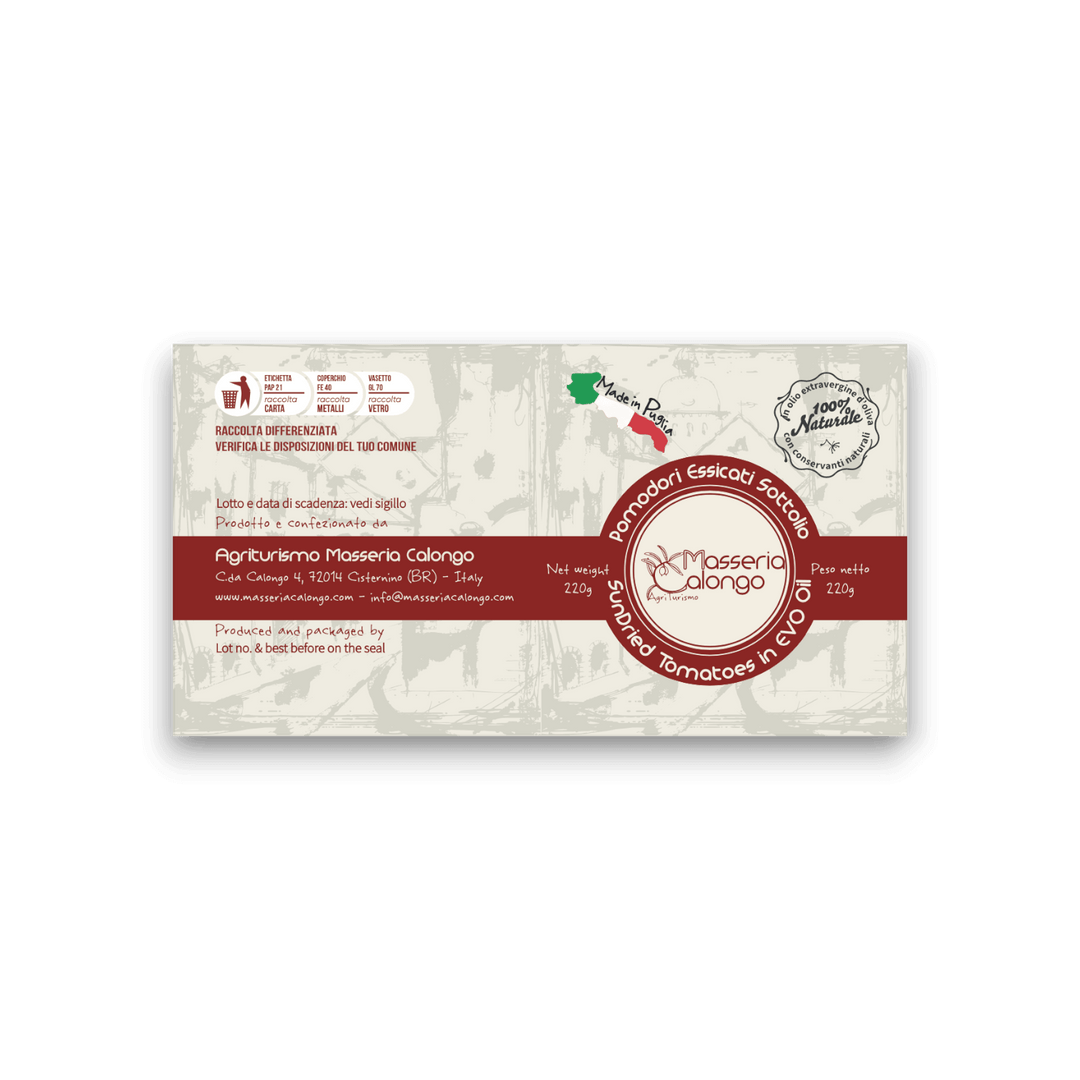 POMODORI ESSICCATI AL SOLE - IN OLIO EVO - 220 g - Etichetta 2