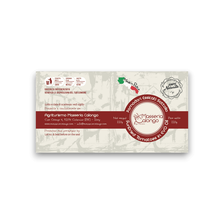 POMODORI ESSICCATI AL SOLE - IN OLIO EVO - 220 g - Etichetta 2