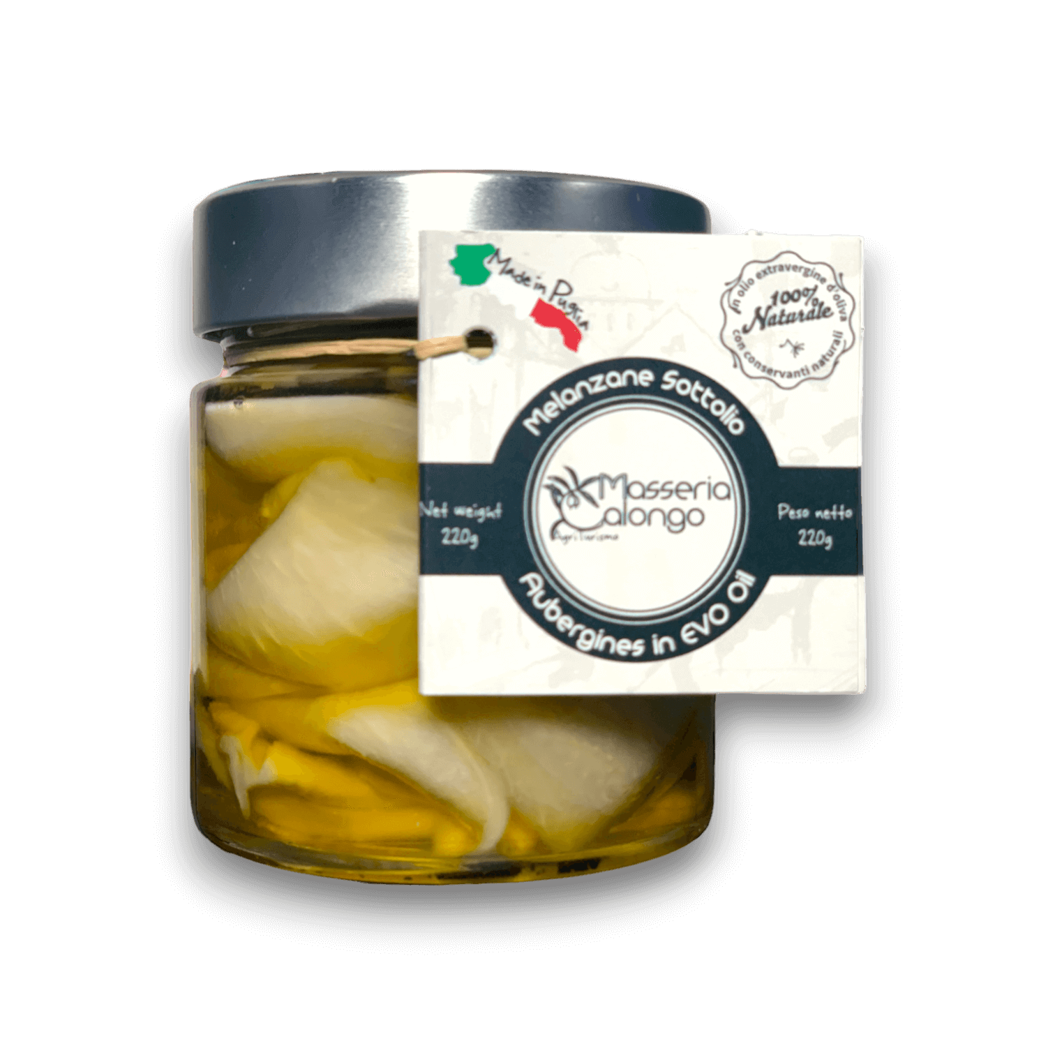 MELANZANE A FETTE - IN OLIO EXTRA VERGINE DI OLIVA - 220 g - Vaso